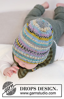 Thief of Hearts Hat / DROPS Baby 45-18 - Gorro tricotado para bebé e criança em DROPS Fabel. Tricota-se em canelado e em ponto meia. Tamanhos: 0 - 4 anos.