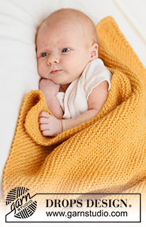 Marigold Dreams Blanket / DROPS Baby 46-6 - Strikket tæppe til baby i DROPS Air. Arbejdet strikkes i retstrik fra hjørne til hjørne.