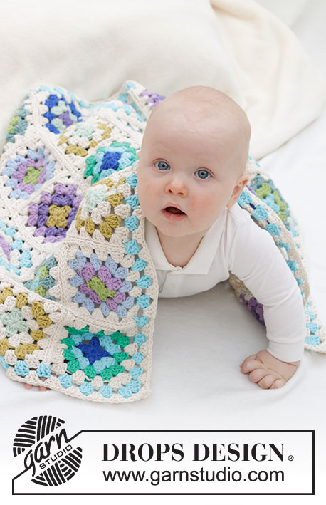Garden Squares Blanket / DROPS Baby 46-7 - Crocheted baby blanket with granny squares in DROPS Paris.
