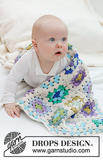 Garden Squares Blanket / DROPS Baby 46-7 - Hæklet babytæppe til baby med bedstemorruder i DROPS Paris