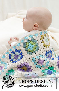 Garden Squares Blanket / DROPS Baby 46-7 - Manta crochetada para bebé, com quadrados granny, em DROPS Paris.