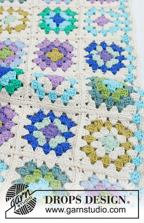 Garden Squares Blanket / DROPS Baby 46-7 - Crocheted baby blanket with granny squares in DROPS Paris.
