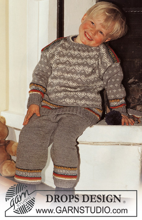 DROPS Baby 5-5 - Strikket sett med genser, bukse, lue og sokker til baby og barn i DROPS Alpaca. Arbeidet strikkes med nordisk mønster. Størrelse 0 - 6 år.