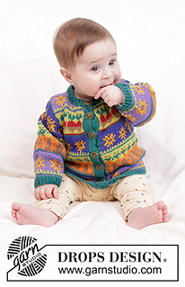 Garden Nap / DROPS Baby 6-12 - Rozpinany sweter na drutach, z żakardem, z włóczki DROPS Safran.