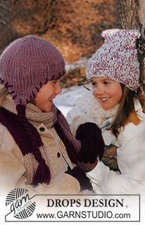 DROPS Children 12-3 - Gorro, Bufanda y guantes DROPS en “Snow” y “Karisma”.