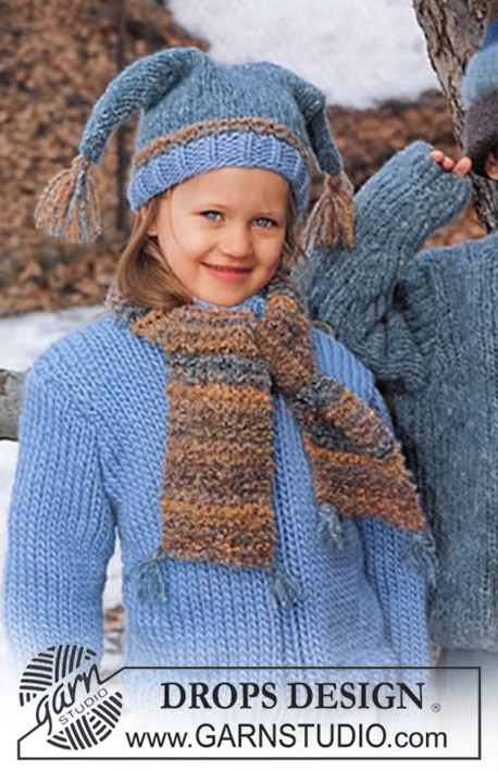 Harley / DROPS Children 12-6 - Jumper, hat and scarf in Snow and Highlander 