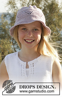 Kaia / DROPS Children 15-6 - Knitted top and hat with lace pattern, in DROPS Muskat or DROPS Belle. Size children 5 to 14 years.