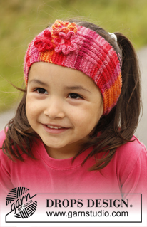 Posie / DROPS Children 22-12 - Knitted head band in rib with crochet flowers, in DROPS Fabel. Size children 3 to 12 years.

