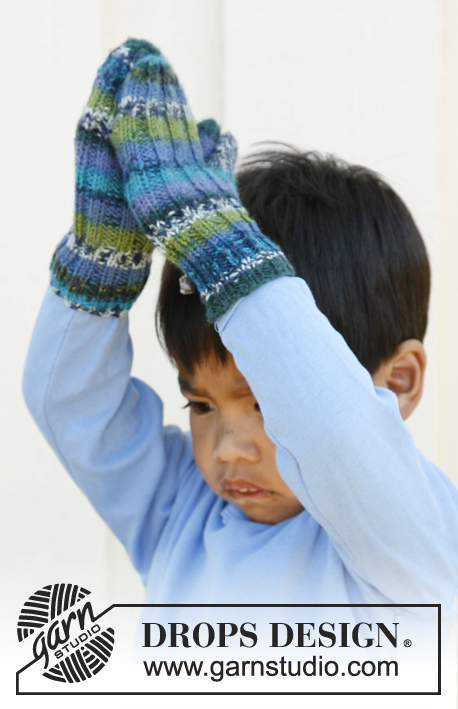 Jules / DROPS Children 22-37 - Rukavice - palčáky pletené pružným vzorem z příze DROPS Fabel. Velikosti pro děti od 3 do 12 let.  