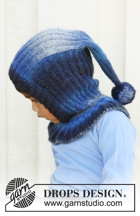 Winter Jolly / DROPS Children 22-38 - Knitted balaclava hat in DROPS Delight, with pompom. Size children 3 to 12 years.