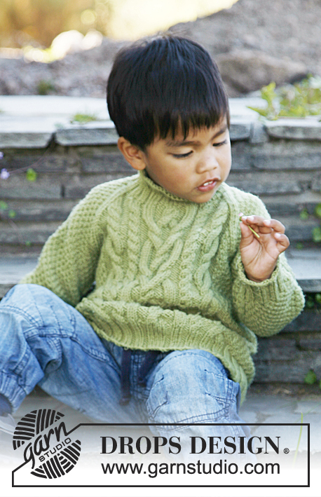 Igor / DROPS Children 22-43 - Knitted sweater with raglan, cables and double seed st in DROPS Merino Extra Fine. Size children 3 to 12 years