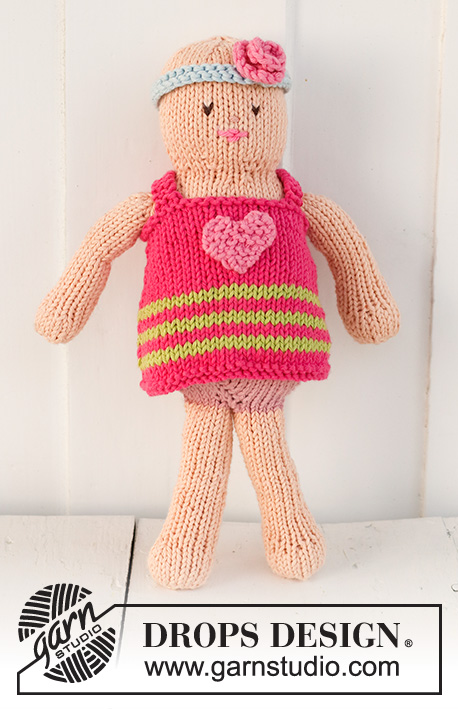 Mimi / DROPS Children 23-25 - Knitted doll with dress and headband in DROPS Paris.