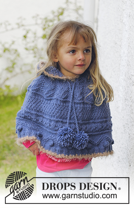 Hermione / DROPS Children 23-47 - Knitted poncho with textured pattern, hood and pompoms in DROPS Nepal. Size children 3 to 12 years.

Size 3 - 12 years.