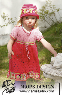 Sweet berry cardigan / DROPS Children 23-50 - Gilet tricoté avec carrés au crochet, en DROPS Safran. Taille enfant du 3 au 12 ans.