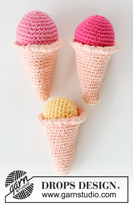 Ice Cream Parlor / DROPS Children 24-30 - Crochet ice cream cone with loose scoops in DROPS Paris