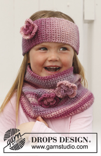 Pink Parfait / DROPS Children 24-40 - Crochet headband and neckwarmer for children in DROPS Big Delight