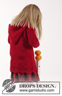 Bright Sally / DROPS Children 26-13 - Knitted jacket with cables, lace pattern and hood in DROPS Alpaca and DROPS Kid-Silk. Size children 2 - 12 years.