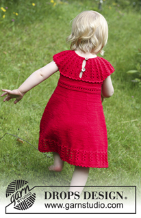 Little Hedda / DROPS Children 26-14 - Knitted dress with lace edge and round yoke plus hair bow in garter st in DROPS Cotton Merino. For baby and children in sizes 1 month - 6 years.