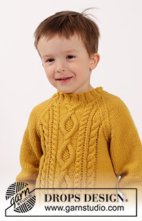 Lucky Jack / DROPS Children 26-3 - Knitted sweater with raglan and cables in DROPS Merino Extra Fine. Size children 2 - 10 years