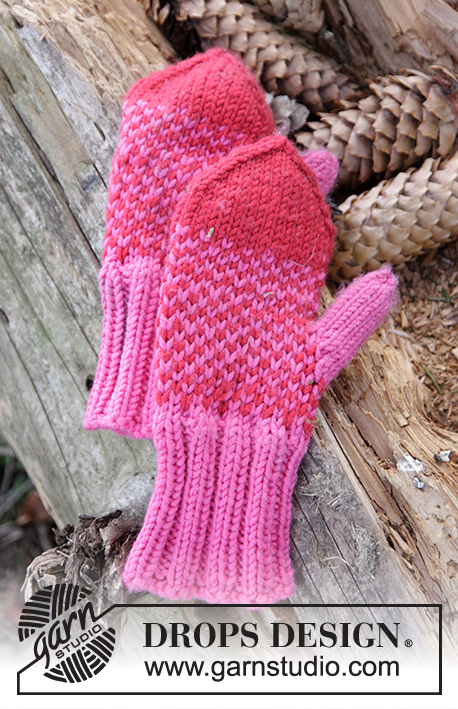 Warmhearted Mittens / DROPS Children 27-3 - Knitted mittens with pattern in DROPS Merino Extra Fine. Size children 1 - 6 years.