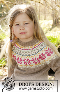 Prairie Fairy Jumper / DROPS Children 27-8 - Pull tricoté avec jacquard nordique et empiècement arrondi, en DROPS Lima. Pour enfant, du 3 au 12 ans.
