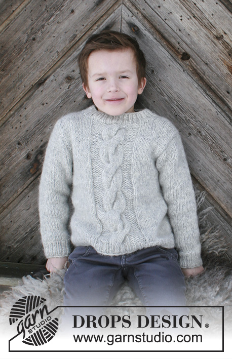 Isak / DROPS Children 30-13 - Knitted children’s jumper with cables in DROPS Air or DROPS Paris. Sizes 2 - 12 years.