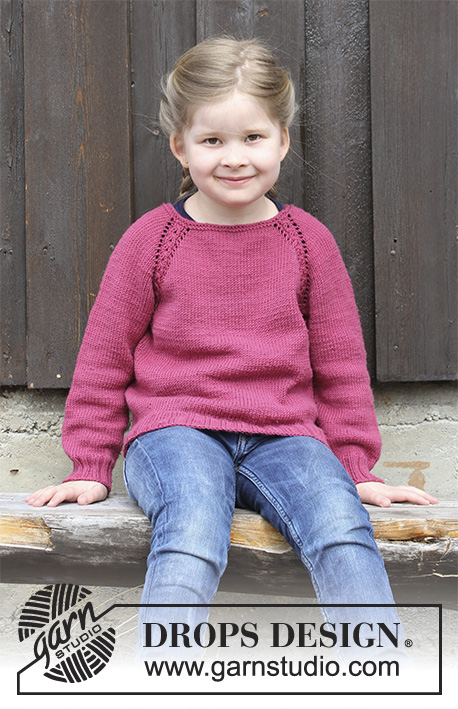 Cherry Cuddler / DROPS Children 30-14 - Jumper with raglan and cables, worked top down for kids. Size 2 - 12 years Piece is knitted in DROPS Merino Extra Fine.