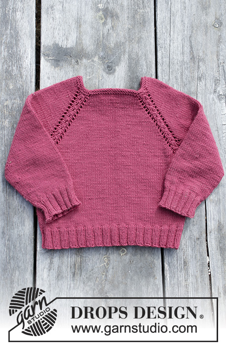 Cherry Cuddler / DROPS Children 30-14 - Jumper with raglan and cables, worked top down for kids. Size 2 - 12 years Piece is knitted in DROPS Merino Extra Fine.