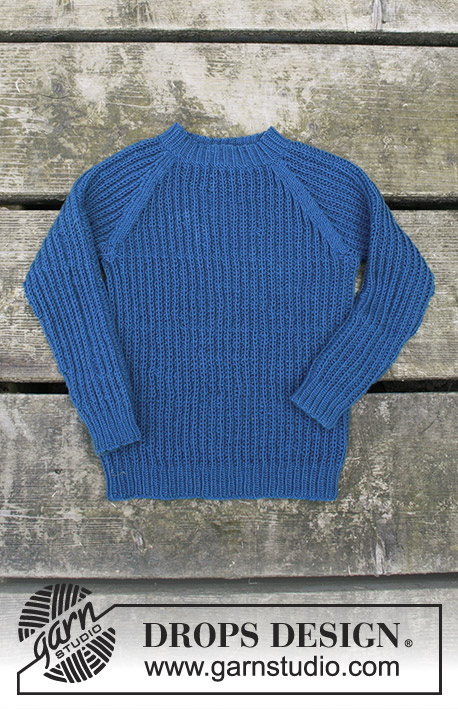 Perkins / DROPS Children 30-9 - Knitted jumper with false Fisherman’s rib and raglan for kids in DROPS BabyMerino or DROPS Safran. Size 2 - 12 years.