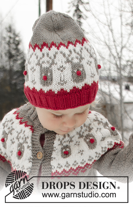 Run Run Rudolph Hat / DROPS Children 32-4 - Knitted hat / Santa hat for children in DROPS Merino Extra Fine with Nordic pattern. Sizes 12 months – 8 years.