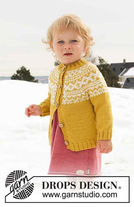 Little Missy Jacket / DROPS Children 32-8 - Knitted jacket for babies and children with round yoke in DROPS Lima. The piece is worked top down with Nordic pattern. Sizes 12 months – 12 years.