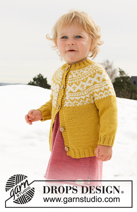 Little Missy Jacket / DROPS Children 32-8 - Knitted jacket for babies and children with round yoke in DROPS Lima. The piece is worked top down with Nordic pattern. Sizes 12 months – 12 years.