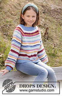 Happy Stripes / DROPS Children 34-22 - Pull enfant tricoté de haut en bas, avec rayures et emmanchures raglan, en DROPS Air, DROPS Nepal ou DROPS Paris. Du 2-12 ans.