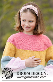 Candy Bar Jumper / DROPS Children 34-23 - Knitted sweater for children with stripes in DROPS Air, Nepal or Paris. The piece is worked in the round, top down with round yoke and raglan. Sizes 1-10 years.