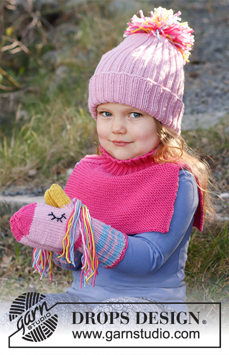 Rainbow Unicorn Mittens / DROPS Children 37-17 - Mitenes com unicórnios tricotadas para criança em DROPS Merino Extra Fine. De 1 a 6 anos