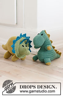 Bob the Dinosaur / DROPS Children 37-21 - Crocheted T-Rex dinosaur in DROPS Merino Extra Fine. The piece is worked from nose to tail with one seam. Theme: Soft toys.