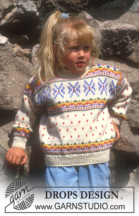DROPS Children 4-3 - Sweater in Karisma with Lapp border.