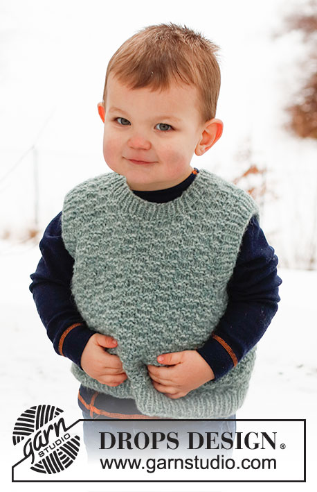 Green River Vest / DROPS Children 40-16 - Knitted vest / slipover for children in DROPS Air. The piece is worked with textured pattern and ribbed edging. Sizes 2-12 years.