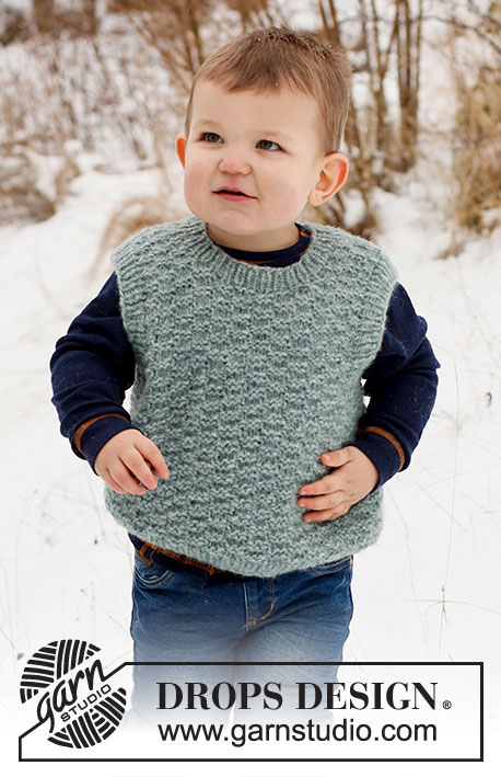 Green River Vest / DROPS Children 40-16 - Knitted vest for children in DROPS Air. The piece is worked with textured pattern and ribbed edging. Sizes 2-12 years.