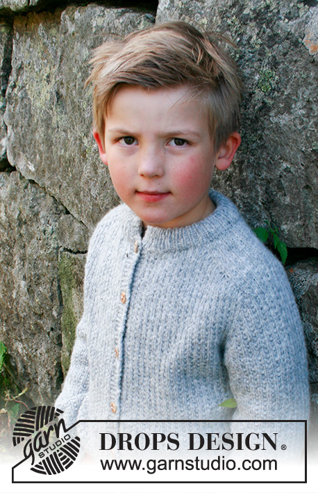 Weekend Games / DROPS Children 40-18 - Casaco tricotado de cima para baixo para criança em DROPS Sky, com gola dobrada, ponto texturado e mangas martelo. Tamanhos : 3 - 14 anos.