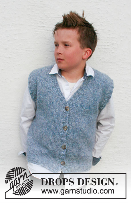 Spring Creek Vest / DROPS Children 40-25 - Knitted vest for children in DROPS Air. The piece is worked in stocking stitch with V-neck and ribbed edges. Sizes 3 to 14 years.