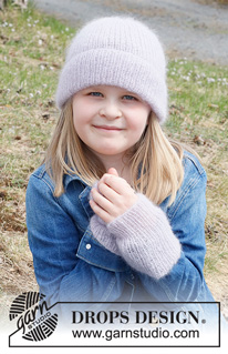 Sweet Attitude / DROPS Children 40-27 - Knitted hat and wrist-warmers for children, with rib in 2 strands DROPS Kid-Silk.
Sizes 2 - 12 years.
