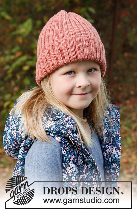 Peach Explorer / DROPS Children 40-29 - Knitted hat with rib for children in DROPS BabyMerino. Sizes 2-14 years.