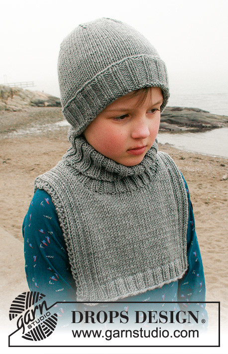 Little Trekker / DROPS Children 40-32 - Knitted hat and neck-warmer for children, in DROPS Big Merino. The piece is worked in stocking stitch with ribbed edges. Sizes 2 to 12 years.