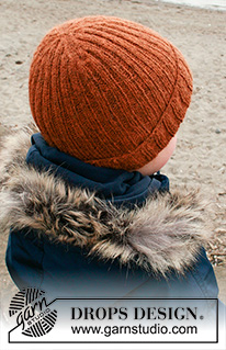 Pumpkin Patch Hat / DROPS Children 40-36 - Lapsen neulottu myssy DROPS Sky-langasta. Työssä on joustinneuletta ja taitereuna. Koot 2-12 vuotta.