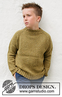 Just in Tweed / DROPS Children 40-9 - Pull enfant tricoté de haut en bas en DROPS Soft Tweed, avec emmanchures raglan. Du 3-14 ans.