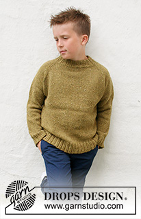 Just in Tweed / DROPS Children 40-9 - Stickad tröja till barn i DROPS Soft Tweed. Arbetet stickas uppifrån och ner med raglan. Storlek 3-14 år.