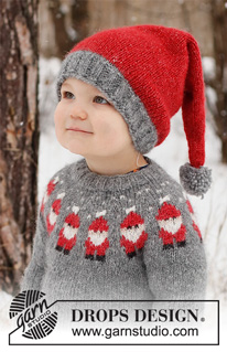 Merry Hearts Hat / DROPS Children 41-19 - Dětská špičatá čepice pletená v kruhových řadách zdola nahoru z příze DROPS Air. Velikost 2 – 14 let. Motiv: Vánoce.
