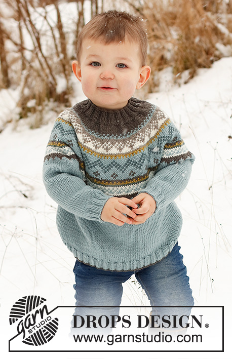 Edge of the Woods Jumper / DROPS Children 41-8 - Knitted sweater for children in DROPS Merino Extra Fine. The piece is worked top down with round yoke and Nordic pattern. Sizes 2 - 12 years.