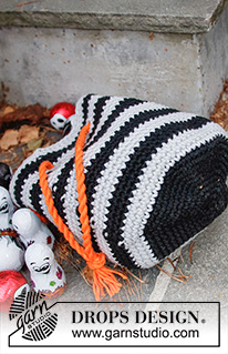Spooky Stripes Bag / DROPS Children 44-12 - Gehaakte tas/tasje in DROPS Paris. Het werk wordt in de rondte gehaakt met strepen. Thema: Halloween.